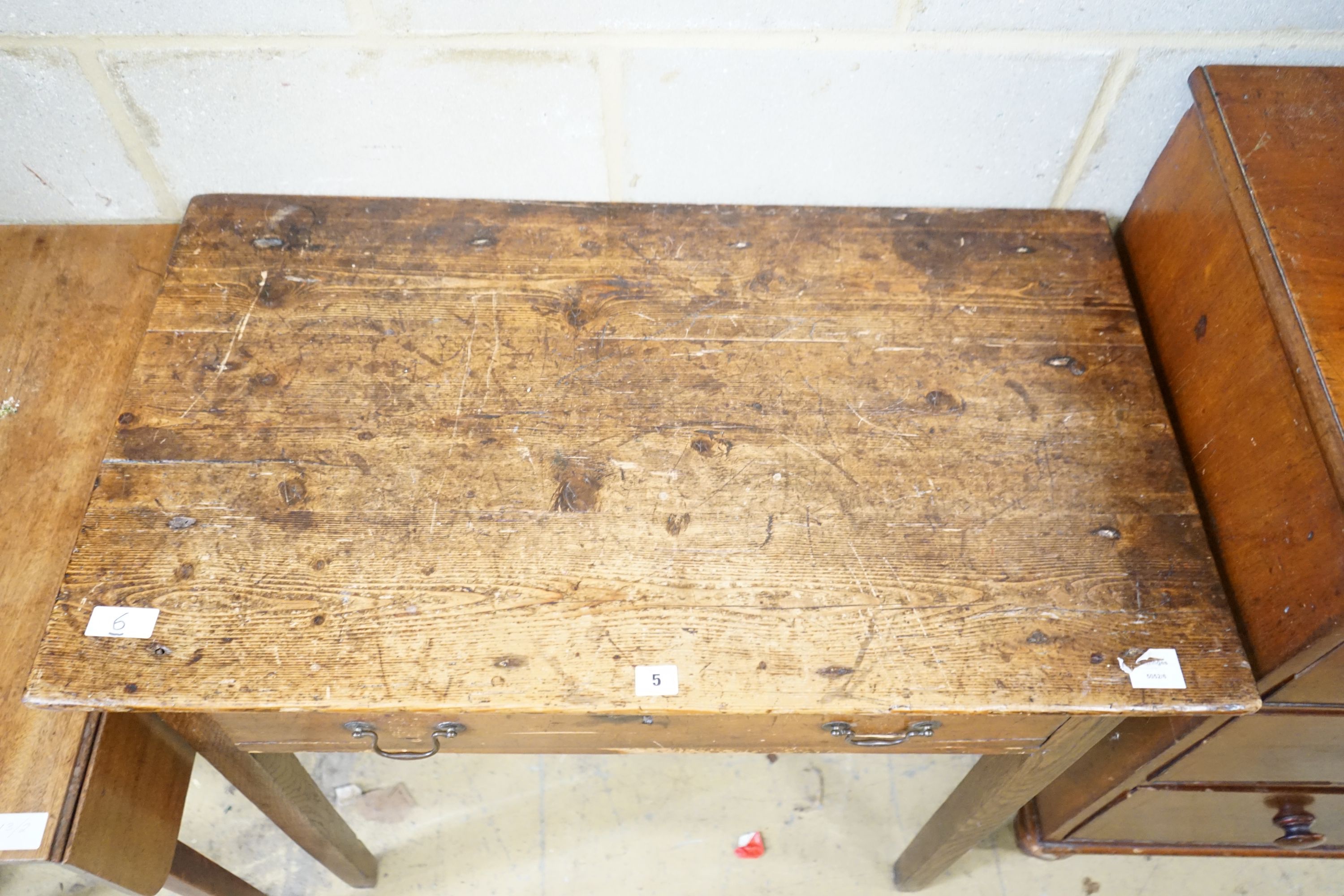 A George III provincial oak and pine side table, width 92cm, depth 53cm, height 76cm